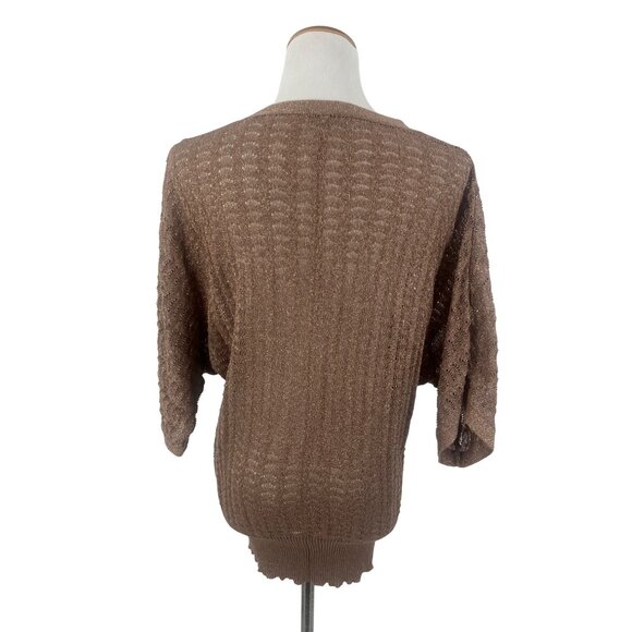 Y2K Charolette Russe Shimmery Bronze Dolman Sleeve Button Front V-Neck Cardigan - Picture 7 of 12